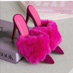 NWT Hot Pink Faux Fur Heels